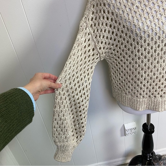 Roller Rabbit Beige Sweater Crewneck Pullover Loose Open Knit Boxy Fit Sz. Small - Picture 4 of 12
